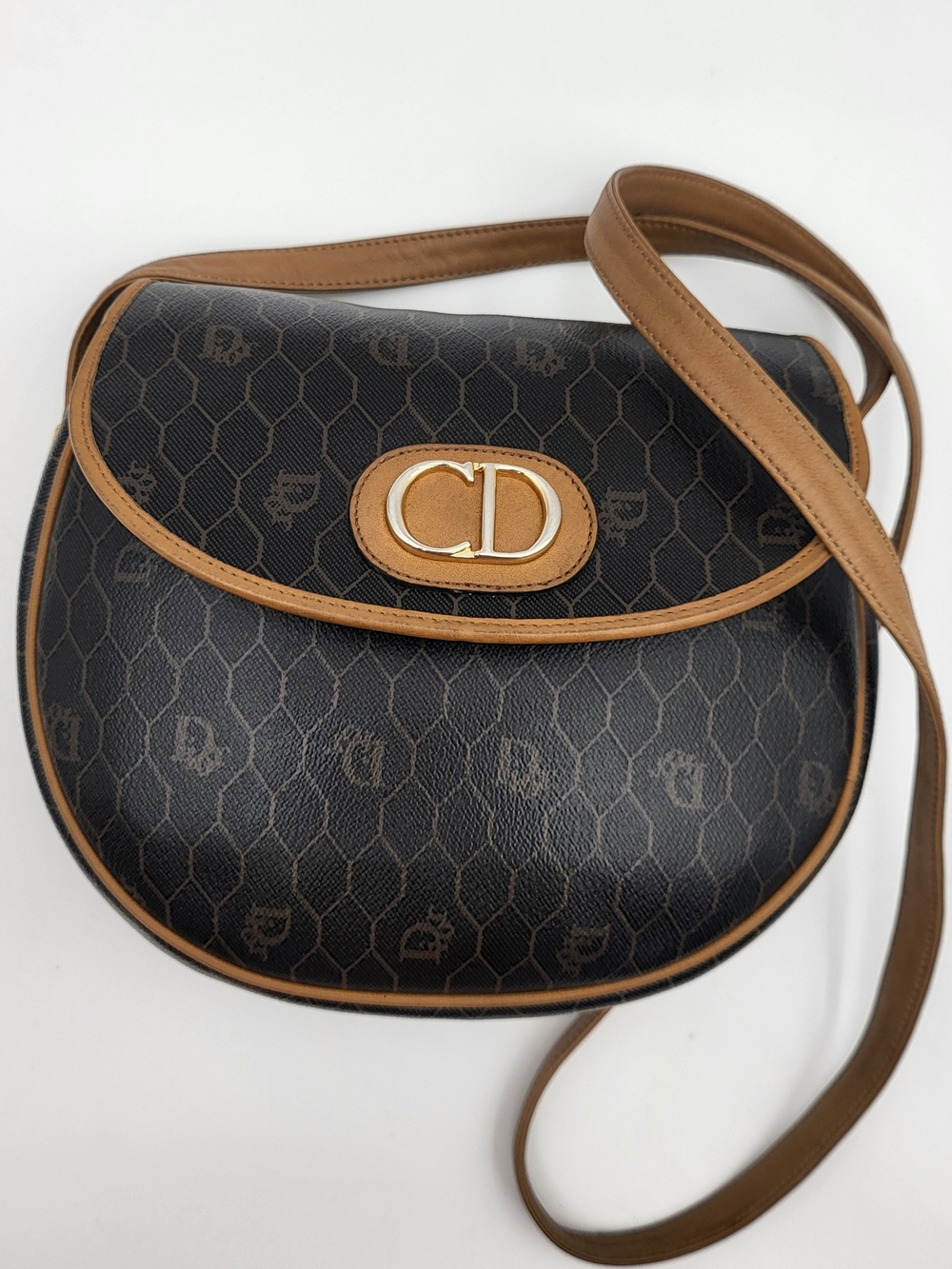 Christian Dior Honeycomb Coated Canvas Crossbody Bag, Auth W/COA